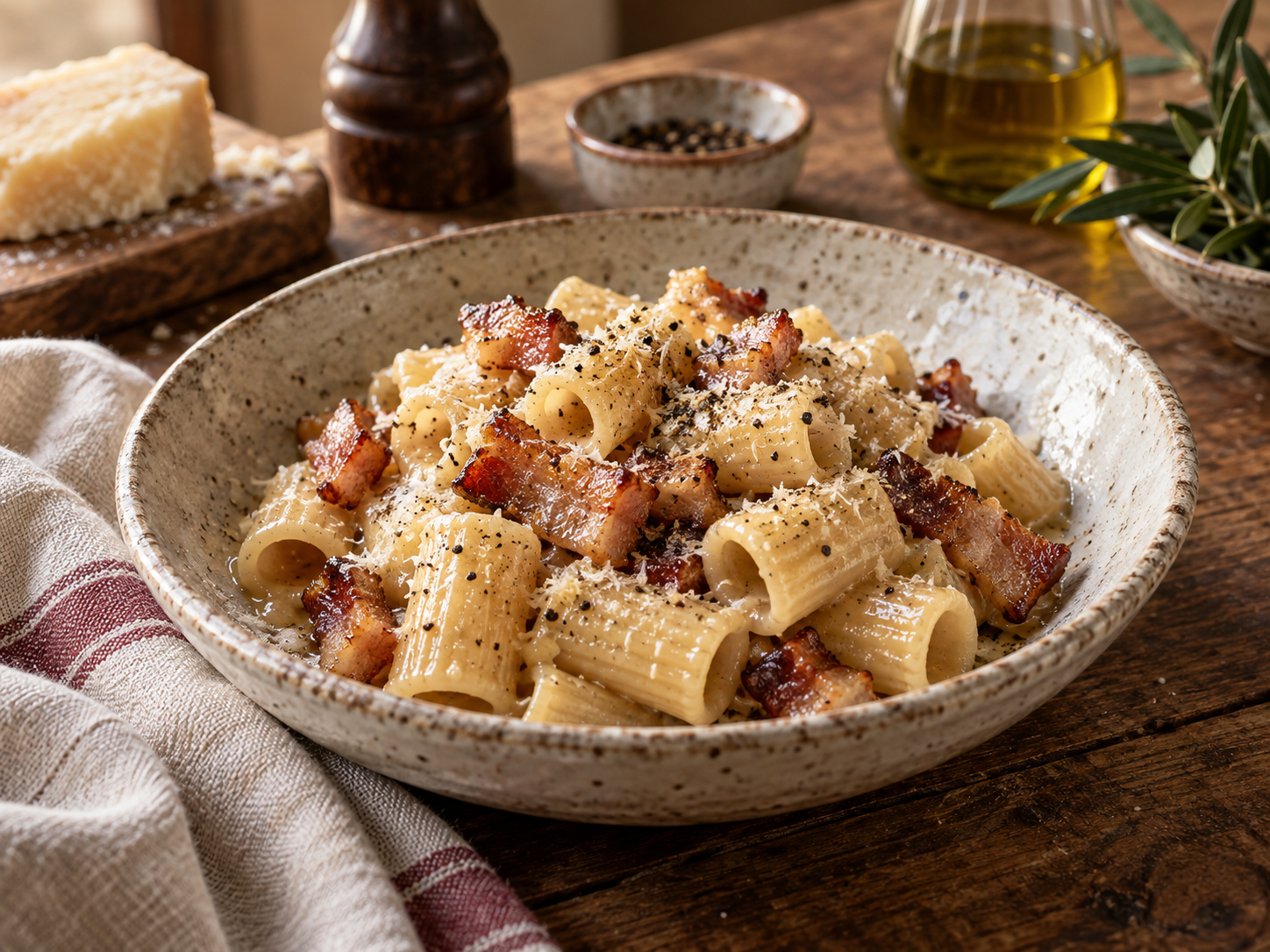 Mezze maniche alla gricia con guanciale Tomaso