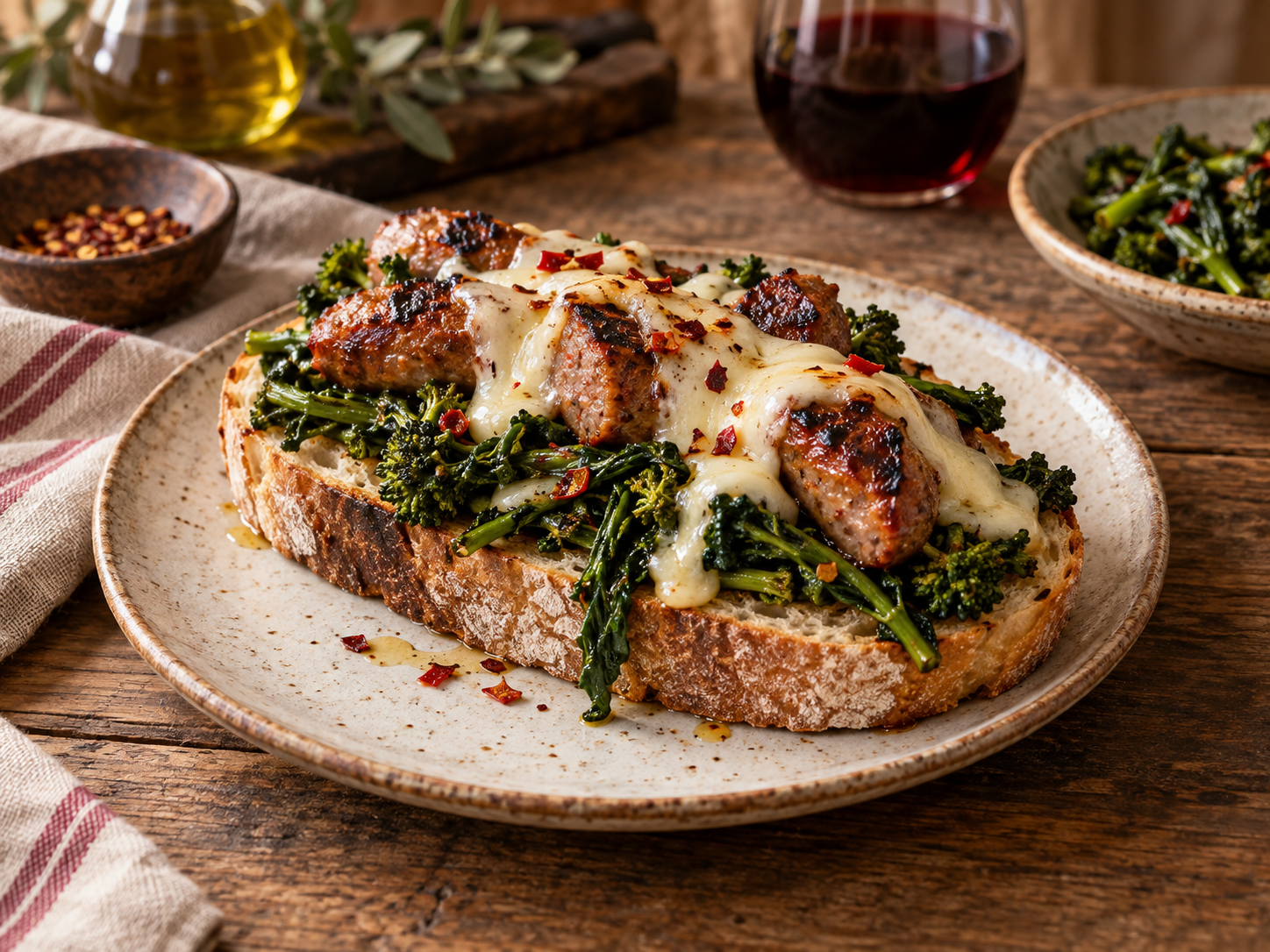 Pane rustico con salsiccia piccante e friarielli
